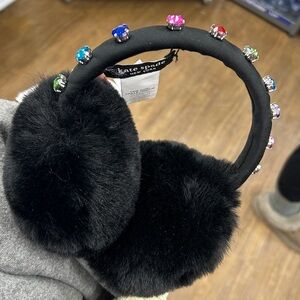 Kate Spade Black Earmuffs with Colorful Gem Accents
